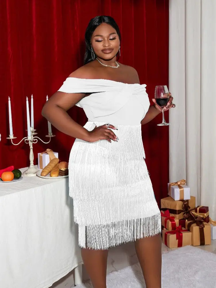 Chest Wrap Off Shoulder Dresses Backless Bodycon Fringed Party High Waist