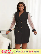 Dots Tulle Sleeve Elegant Blazer Dress Mini