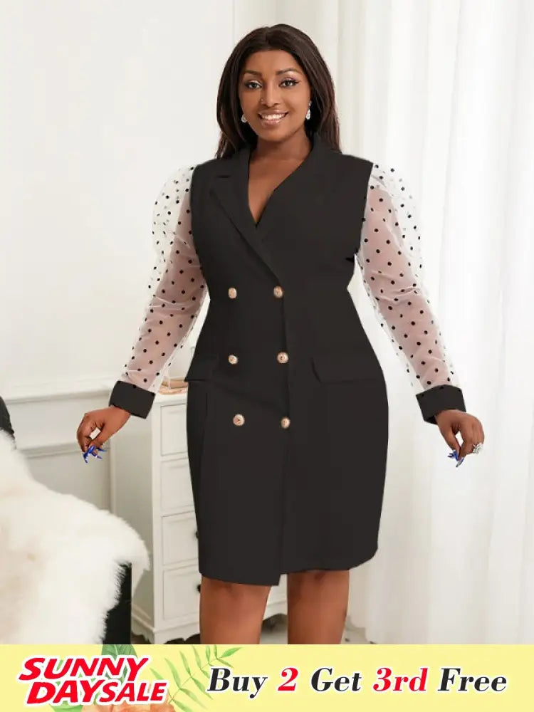 Dots Tulle Sleeve Elegant Blazer Dress Mini