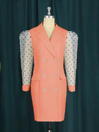 Dots Tulle Sleeve Elegant Blazer Dress Mini