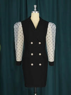 Dots Tulle Sleeve Elegant Blazer Dress Mini