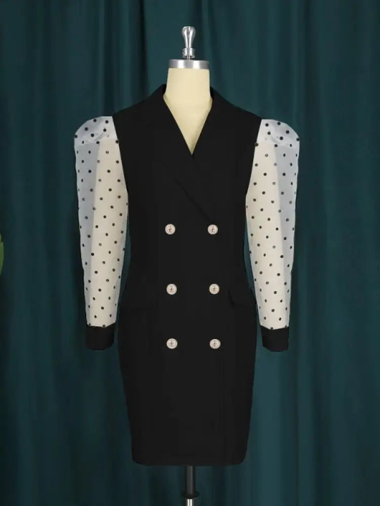 Dots Tulle Sleeve Elegant Blazer Dress Mini