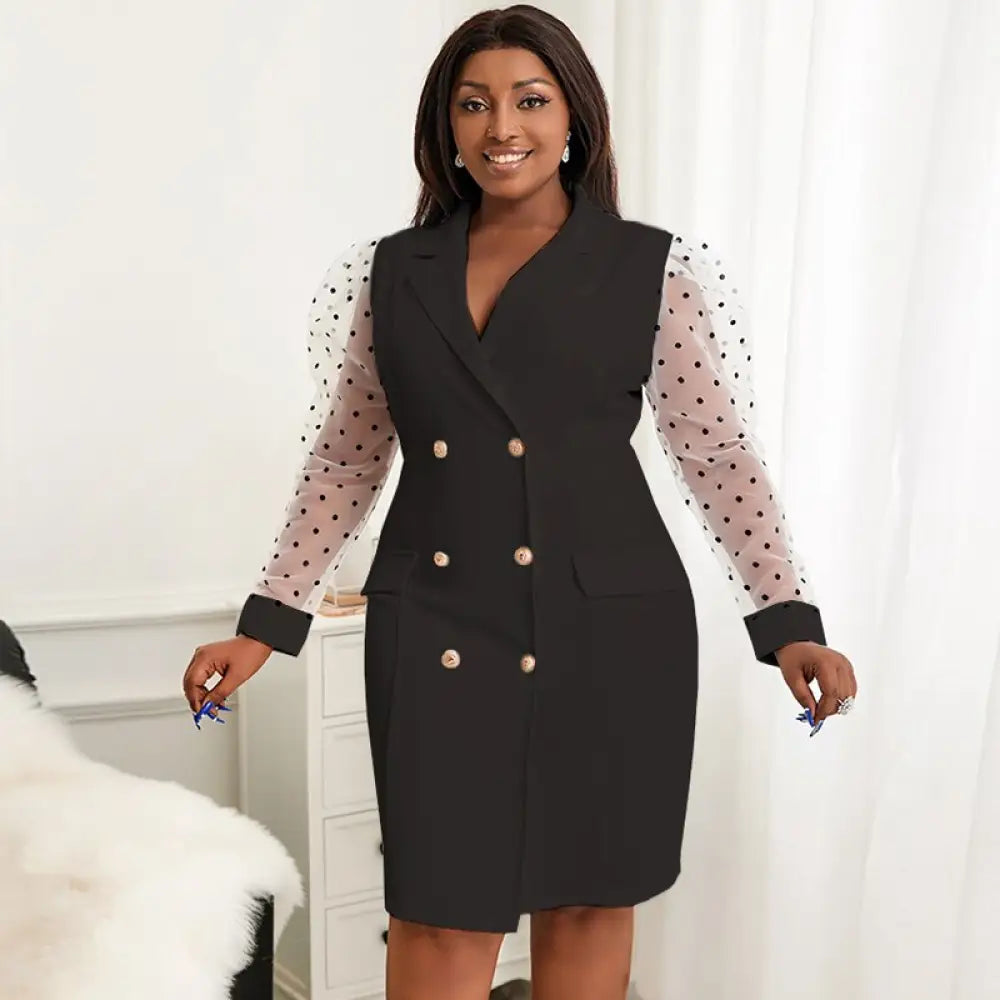 Dots Tulle Sleeve Elegant Blazer Dress Mini