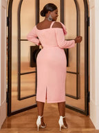 Flower Asymmetrical Midi Party Dress