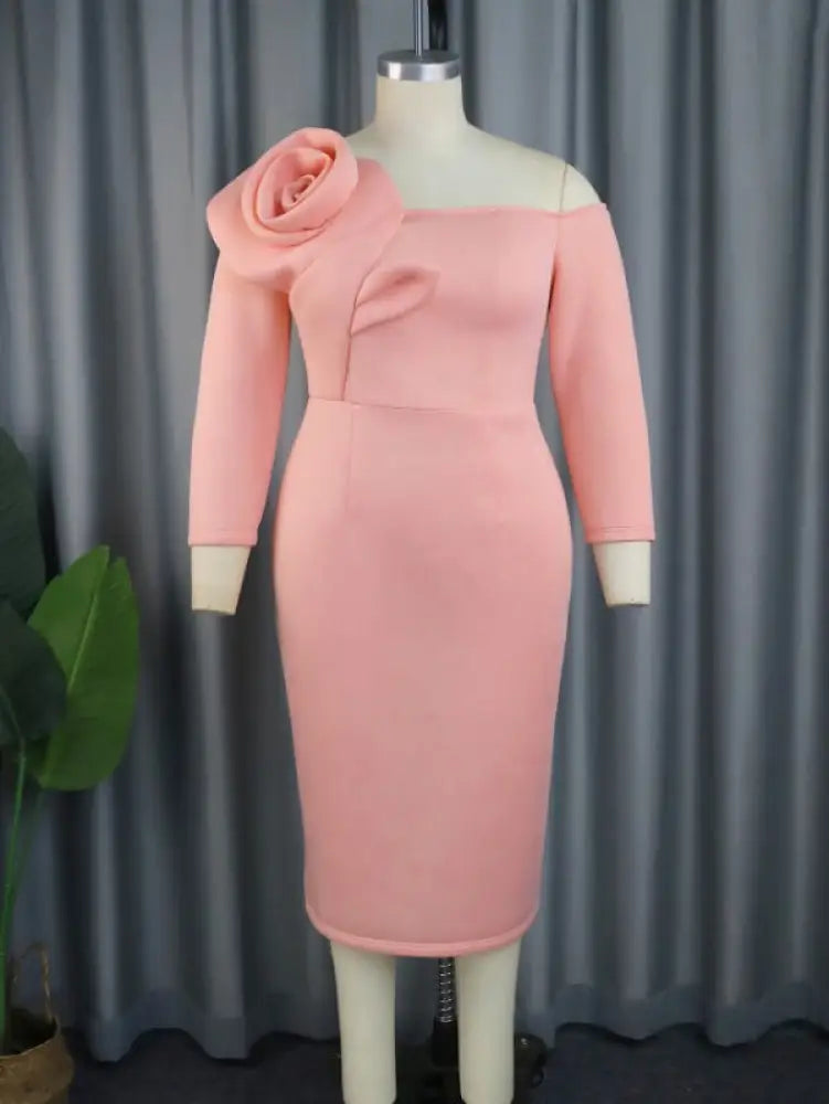 Flower Asymmetrical Midi Party Dress