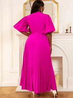 Lantern Sleeve Cut Out Pleated Dress Maxi