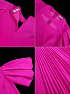 Lantern Sleeve Cut Out Pleated Dress Maxi