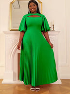Lantern Sleeve Cut Out Pleated Dress Maxi