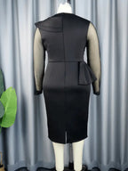 Mesh Patchwork Beading Ruffle Dress Midi