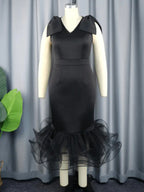 Midi Sleeveless Bow V Neck Mermaid Dress