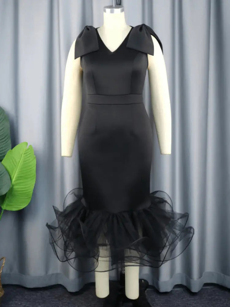 Midi Sleeveless Bow V Neck Mermaid Dress