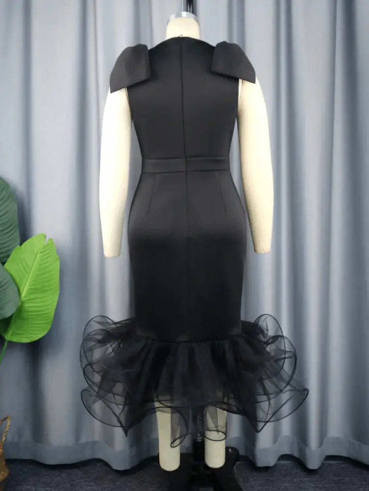 Midi Sleeveless Bow V Neck Mermaid Dress