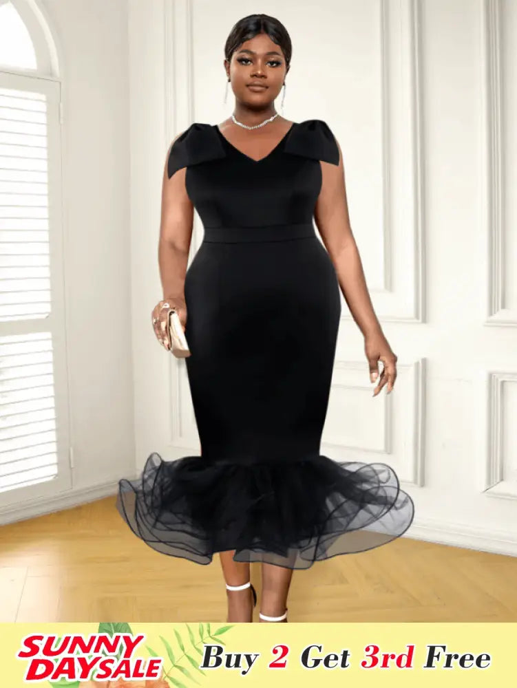 Midi Sleeveless Bow V Neck Mermaid Dress