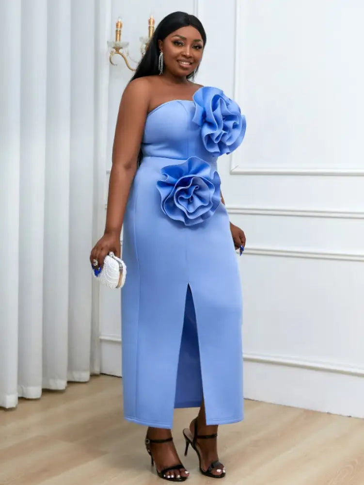 Off Shoulder Big Rose Evening Party Dress Maxi
