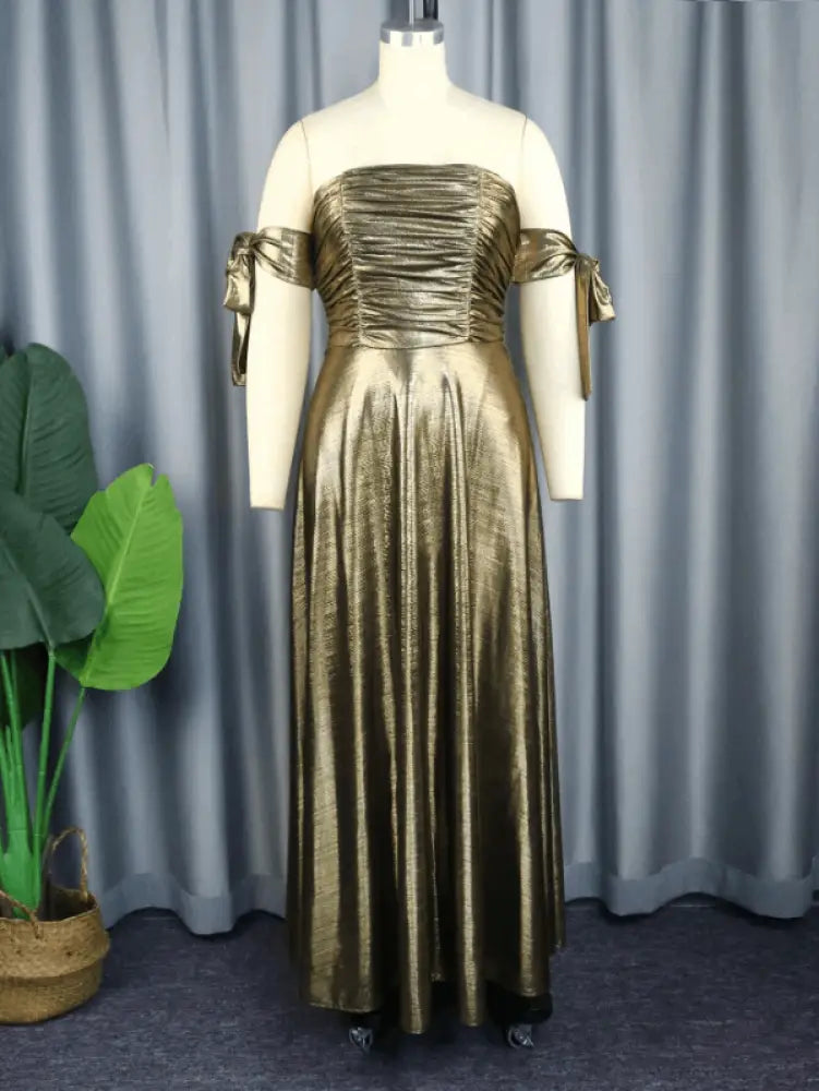 Off Shoulder Gold Maxi Dress