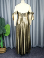 Off Shoulder Gold Maxi Dress