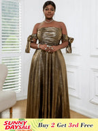 Off Shoulder Gold Maxi Dress
