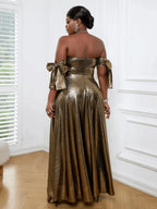 Off Shoulder Gold Maxi Dress