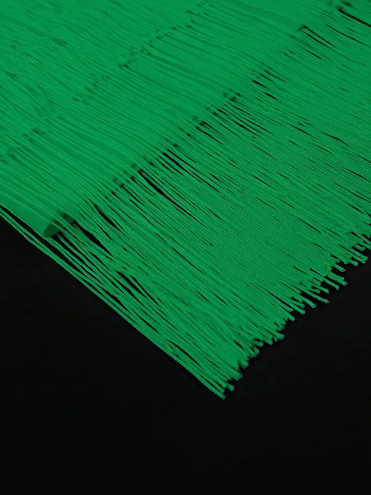 Off Shoulder Green Fringe Christmas Dress