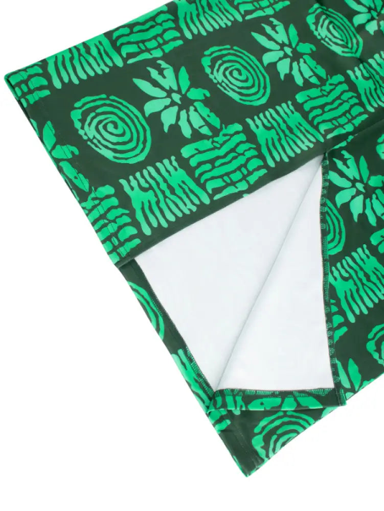 One Shoulder Green African Printed Dresses Midi
