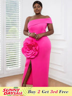 One Shoulder Rose 3D Floral Evening Gown Maxi