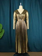 Pleated Shiny Vintage Christmas Dress Maxi