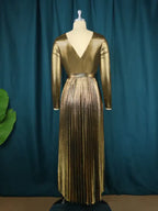 Pleated Shiny Vintage Christmas Dress Maxi