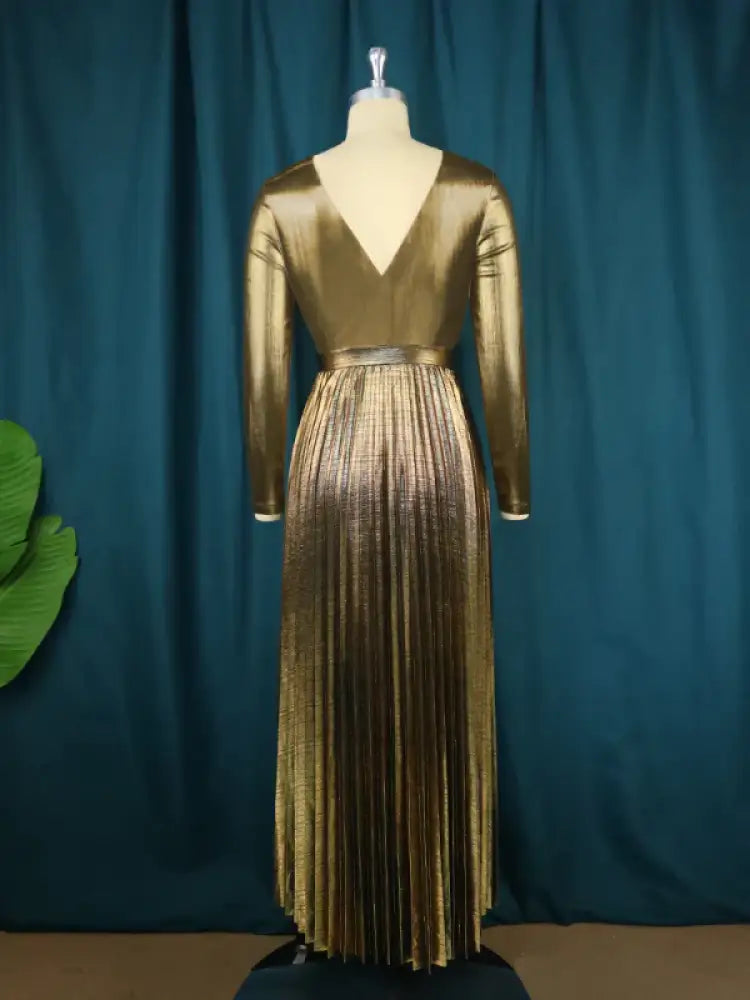 Pleated Shiny Vintage Christmas Dress Maxi