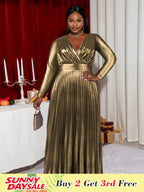 Pleated Shiny Vintage Christmas Dress Maxi