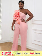 Plus Size 3D Flower Jumpsuit One Shoulder