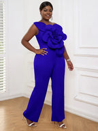 Plus Size 3D Flower Jumpsuit One Shoulder
