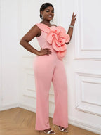 Plus Size 3D Flower Jumpsuit One Shoulder