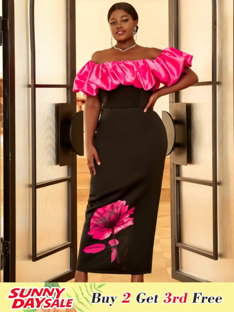 Plus Size Floral Maxi Bithday Party Dress for Women