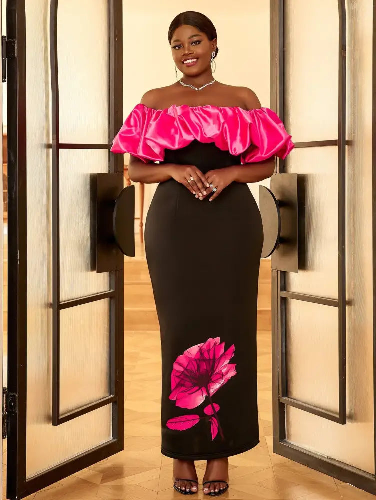 Plus Size Floral Maxi Bithday Party Dress for Women