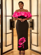 Plus Size Floral Maxi Bithday Party Dress for Women