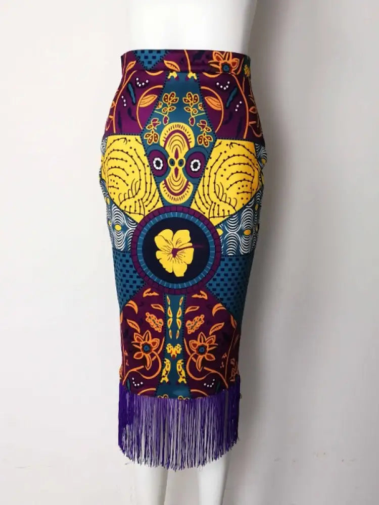 Plus Size Floral Printed Tassel Skirts