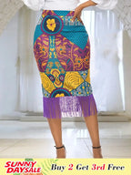Plus Size Floral Printed Tassel Skirts