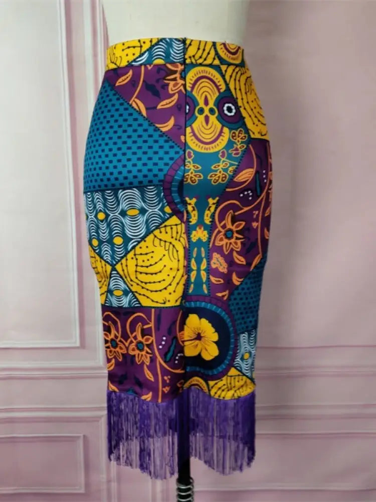 Plus Size Floral Printed Tassel Skirts