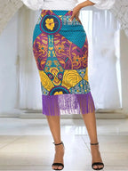 Plus Size Floral Printed Tassel Skirts