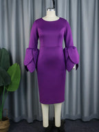 Plus Size O Neck Long Sleeve Dress