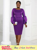Plus Size O Neck Long Sleeve Dress