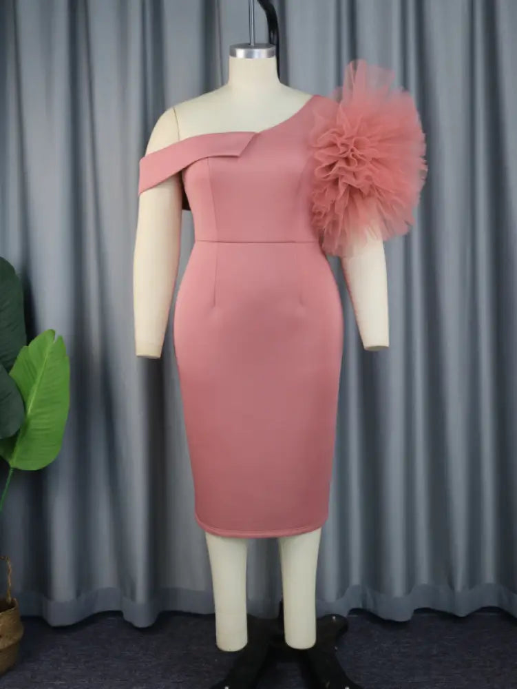 Plus Size One Shoulder Party Dress With 3D Roses
