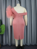 Plus Size One Shoulder Party Dress With 3D Roses