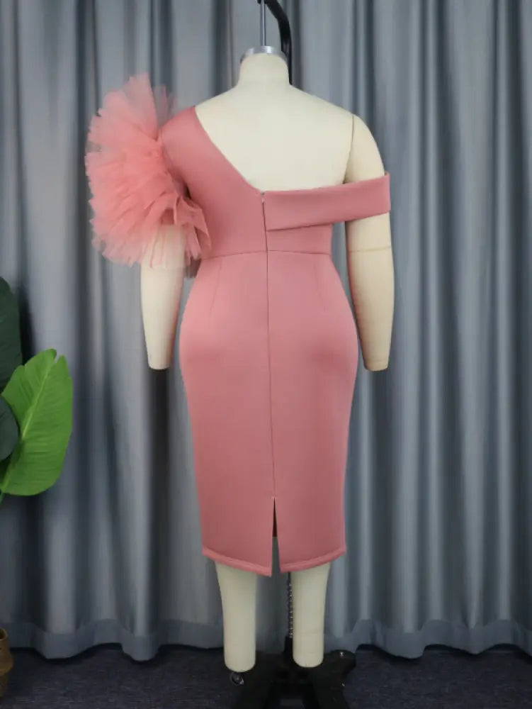 Plus Size One Shoulder Party Dress With 3D Roses