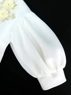 Plus Size V Neck Lace Flower Tops Half Lantern Sleeve