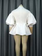 Plus Size V Neck Lace Flower Tops Half Lantern Sleeve