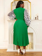 Polka Dot Cut Out A Line Pleated Dress Midi