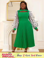 Polka Dot Cut Out A Line Pleated Dress Midi