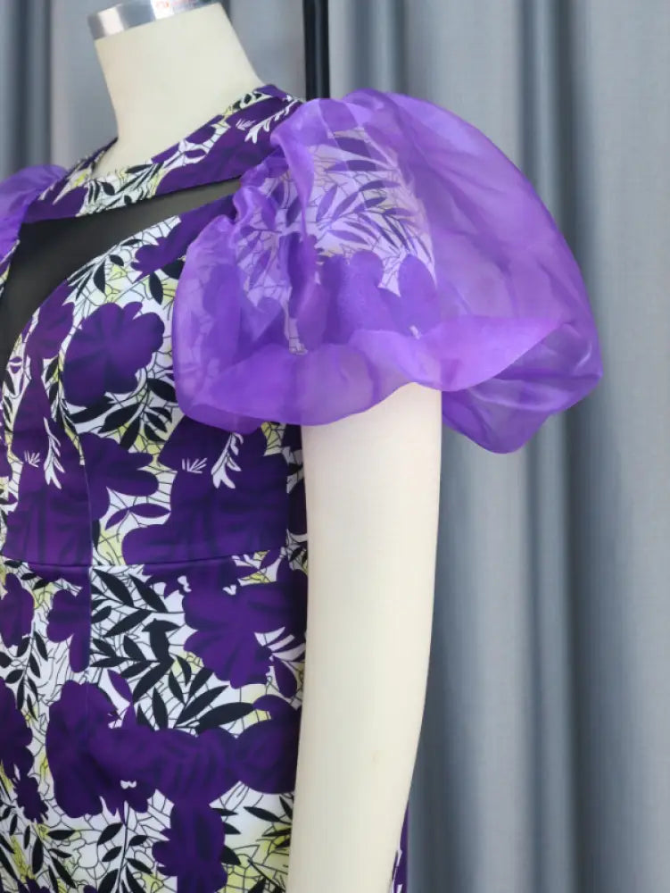 Print Cut Out Mini Dress Puff Sleeve
