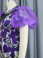 Print Cut Out Mini Dress Puff Sleeve